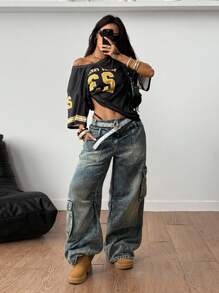 Coolane 夏季休闲宽松透气数字印花T恤 - 黑色 - 查看 5