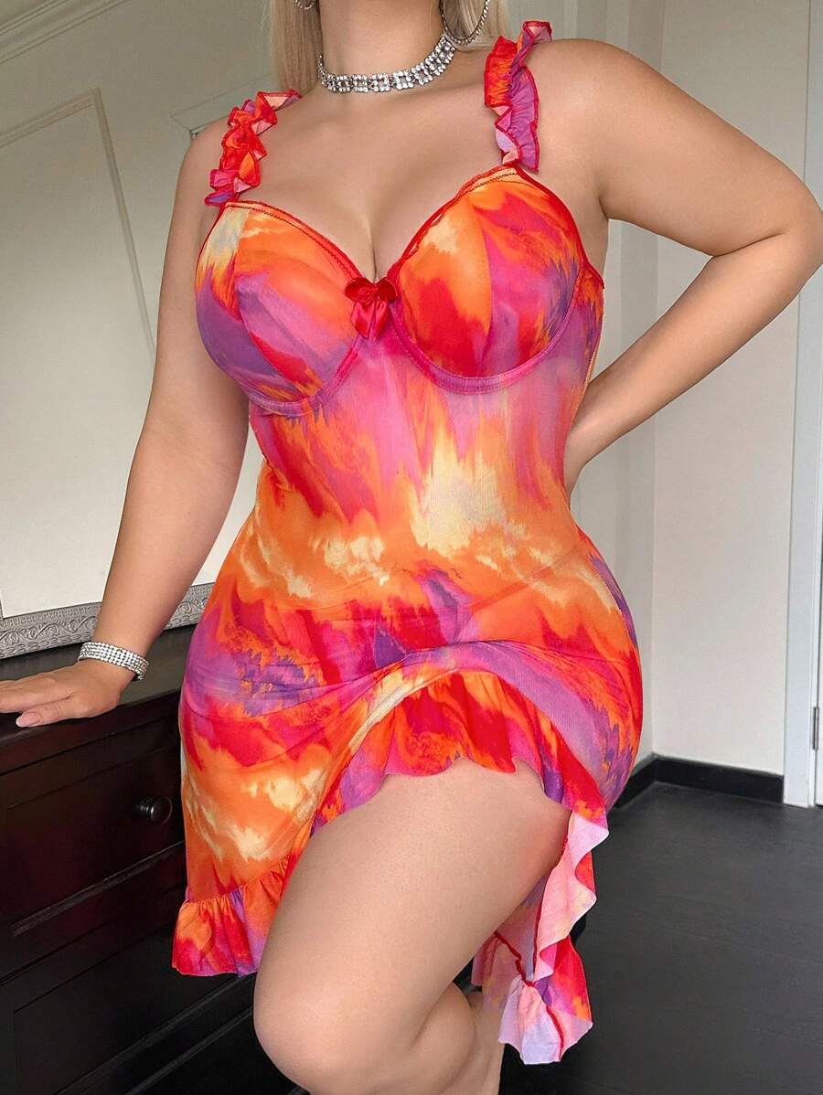 SHEIN 2 pièces Ensemble de lingerie Grande taille avec armature en tulle - Multicolore - Voir 1
