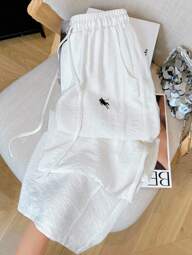 Resyla กางเกงกระโปรงผู้หญิงเอวรูดผ้าฝ้ายลวดลายปัก กระเป๋าเอียง ขากว้าง สบาย ใช้ได้ทั้งวันทั้งกีฬา