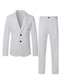 Manfinity Mode Terno de Jaqueta e Calça de Cor Sólida Simples Masculino, Traje para Festa/Negócios