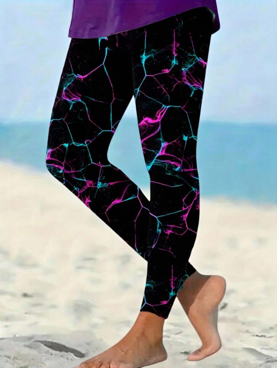 EMERY ROSE Women's Plus Size High Waisted Printed Leggings, Comfortable And Fitted All Year Round, High Waisted Leggings - Black - View 1