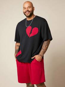 EASEVO Plus Size Men Casual Knit Short Sleeve T-Shirt & Shorts Set, Suitable For Summer - Black - View 3