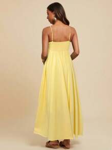 Travachic 女式褶皱无袖连衣裙，度假风格，春夏，女式夏季服装，女式沙滩服装，女式，春假，女式演唱会服装，波西米亚风，狂欢服装，热带度假，节日，浪漫女式夏季连衣裙，波西米亚风女式连衣裙，女式热带连衣裙，女式连衣裙，度假新品女式连衣裙 - 淡黃色 - 查看 4