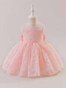 Glamorique Kids Neues Mädchen Jacquard-Netz-Prinzessinen-Kleid, geeignet für Baby Mädchen Alltag, Geburtstagsparty, Hochzeit und andere Anlässe - Pink - Übersicht 2