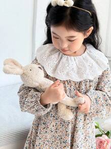 SHEIN Little Byeori Young Girls' Elegant Floral Lace Collar Puff Sleeve Dress Girls With Little Girl Long Autumn Fall Winter - Multicolor - View 4