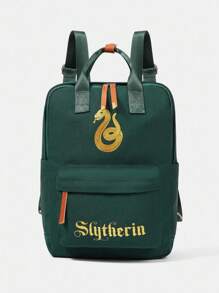 HARRY POTTER X SHEIN 女士时尚字母与蛇纹印花校园背包 - 淺藍色 - 查看 2