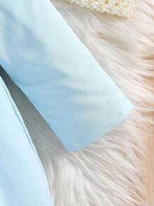 SHEIN 女婴仿毛领蝴蝶结风衣，秋冬 - 薄荷藍 - 查看 7