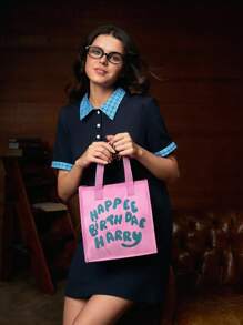 HARRY POTTER X SHEIN 1个生日蛋糕图案保温午餐包/野餐包，可保温或保冷，大容量，可装午餐盒和饮料，适合野餐、露营、旅行、居家使用，适合家庭和学生，饮料，海格，返校季 - 粉色 - 查看 3