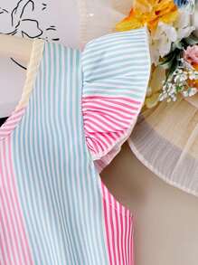 Elladie kids 女孩优雅花卉印花圆领，蝴蝶装饰镂空后背，收腰荷叶边下摆休闲连衣裙，适合度假旅行，夏季 - 彩色 - 查看 6