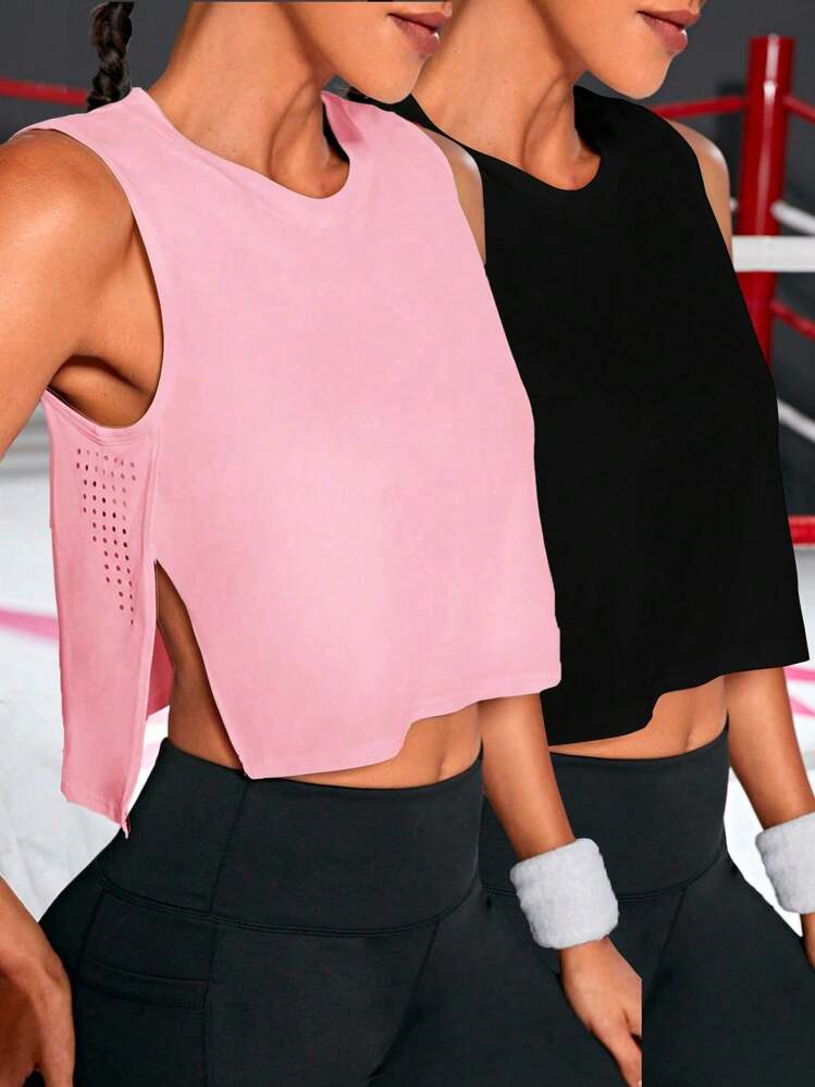 SHEIN Velisys レター プリント スポーツ トップス 2枚組 カジュアル レディース 夏 - マルチカラー - 見る 1