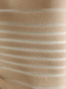 EMERY ROSE Women's Striped Round Neck Short Sleeve Casual Versatile Knit Top - Khaki - View 4