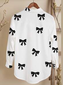 INAWLY Chemise casual à col découpé imprimé papillon grande taille - Multicolore - Voir 2