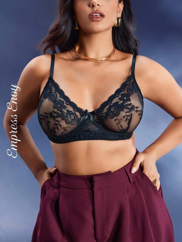 SHEIN Opulent Queen Plus Size Women's Lace Bra, Wirefree Bralette