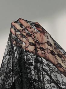 Chiquease 女士优雅蕾丝露肩修身系带中长连衣裙 - 黑色 - 查看 7