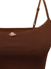 INAWLY 纯色女士生菜边吊带背心和迷你裙套装，时尚 - 咖啡棕 - 查看 5
