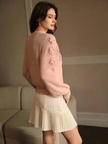 MOTF PREMIUM WOMEN DELICATE ROMANTIC ELEGANT 3D FLOWER KNITTED CARDIGAN - Pink - View 3