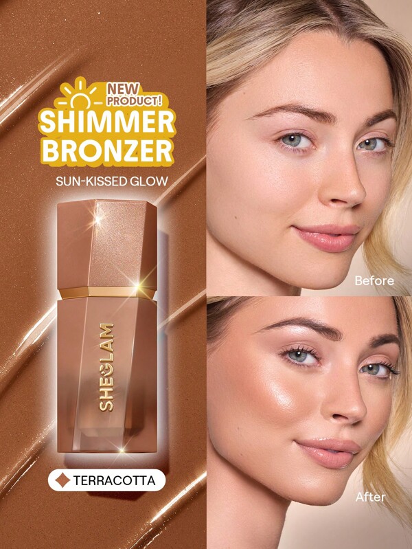 SHEGLAM Sun Beam Shimmer Liquid Bronzer-Terracotta Bronzer Liquid Non-Greasy Long Lasting Natural Shimmer Bronzer Contouring Weightless Contour Graduation Birthday Holiday Summer Fall Autumn Y2K Fancy Fashion Women Makeup Cosmetic Party Beach Travel Camping Outdoors School Campus Trip Festivals Decor Gift Present Rose Girl Cosplay Best Color Charm Vibe
