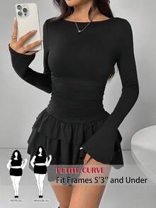 SHEIN PETITE CURVE Đầm dự tiệc tay dài màu đen cỡ lớn - màu đen - Xem 1