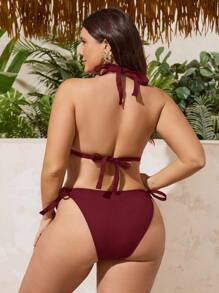 Swim SXY 大码女式罗纹面料三角杯系带休闲度假比基尼套装