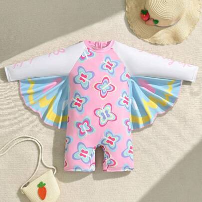 Young Girls One-Pieces,Girls Cute Butterfly One Piece Swimsuit, Long Sleeve Cute Wings One Piece Swimsuit, One Piece Swimsuit Summer Long Sleeve Holid