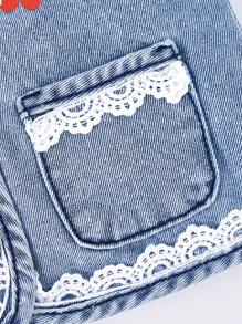 SHEIN Baby Mädchen Sommer Kaninchen & Frucht Muster Kontrast Spitze ärmellose Jeansweste - Mittele Waschung - Übersicht 5