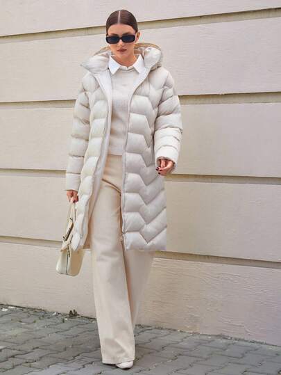 CLARA VERO Women Solid Color Zipper Detailed Long Winter Coats