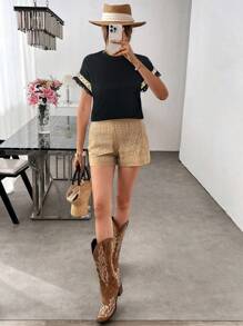 SHEIN LUNE 女士休闲流苏圆领日常度假户外T恤，适合春夏季