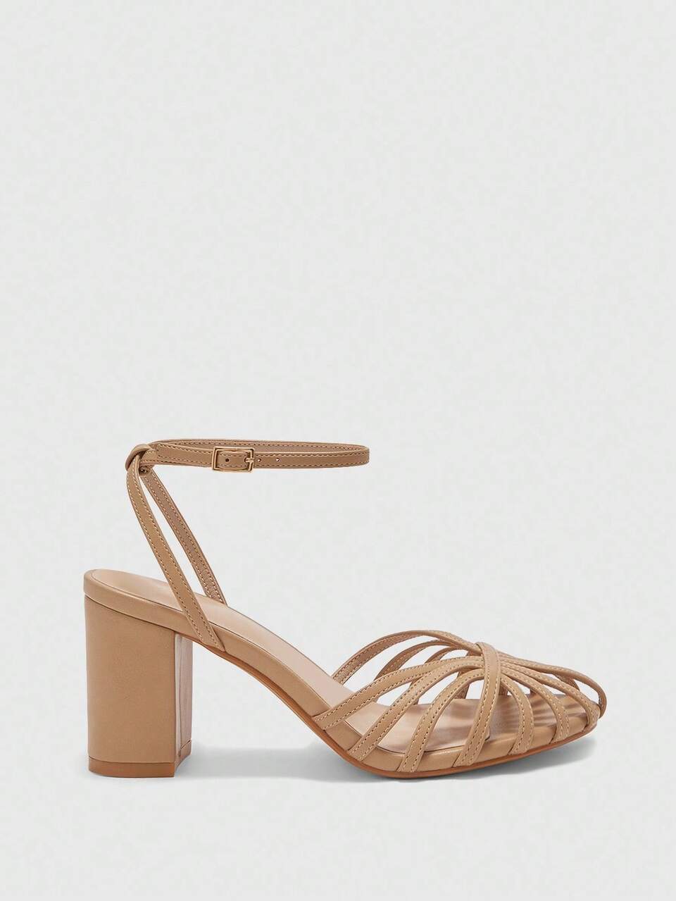 CUCCOO BIZCHIC Women's Peep Toe Chunky Heel Buckle Decor Hollow Weave Elegant High Heel Sandals, Apricot Color For Christmas Spring Shoes Summer Shoes