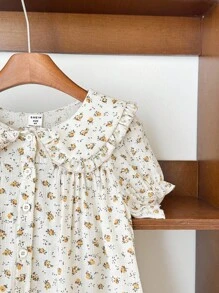 SHEIN 年轻女孩法式优雅橙色碎花领雪纺夏装 - 彩色 - 查看 6
