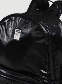 SUMWON 限量版儿童亮面背包，带心形饰物，时尚校园书包，金属外观，假日旅行配件 - 黑色 - 查看 3