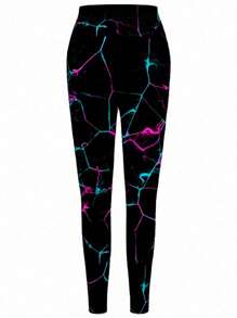 EMERY ROSE Women's Plus Size High Waisted Printed Leggings, Comfortable And Fitted All Year Round, High Waisted Leggings - Black - View 2