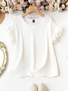 SHEIN LUNE Plus Size Elegant Solid Color Ruffle Trim Blouse For Summer - White - View 1