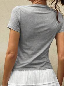 Jouncy T-shirt estiva da donna con stampa di slogan e fiocco decorativo a maniche corte