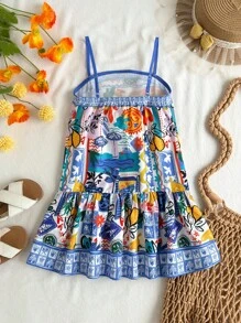 Travachic KIDS 年轻女孩可爱图案细肩带夏季度假连衣裙 - 白色 - 查看 3