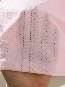 Young Girl Knitted Hollow-Out Fabric Ruffle Hem Short Jacket, Sweet & Cool, & Elegant, Suitable For Spring & Autumn, Outdoor, Versatile Occasions - Pink - View 8
