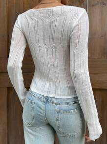 Sunnyshic Sweet Vacation Floral 3D Decor Versatile Knit Sweater Knit Pullover Fall Winter - White - View 2