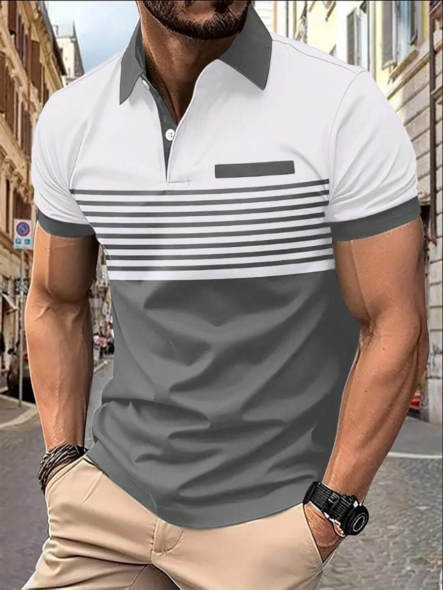 Manfinity Homme 男士拼色短袖 Polo 衫,适合休闲春夏装、高尔夫装 - 彩色 - 查看 1