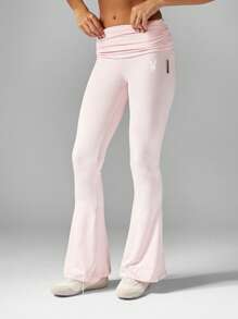 Missguided x Playboy Pantalones acampanados de cintura alta plegados, pantalones de vestir de otoño e invierno para el tiempo libre, pantalones clásicos casuales, pantalones ajustados acampanados de ocio - Rosa - Ver 6