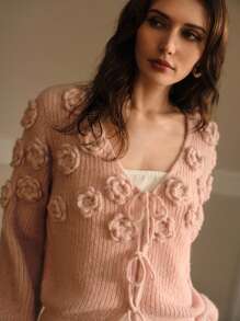 MOTF PREMIUM WOMEN DELICATE ROMANTIC ELEGANT 3D FLOWER KNITTED CARDIGAN - Pink - View 4