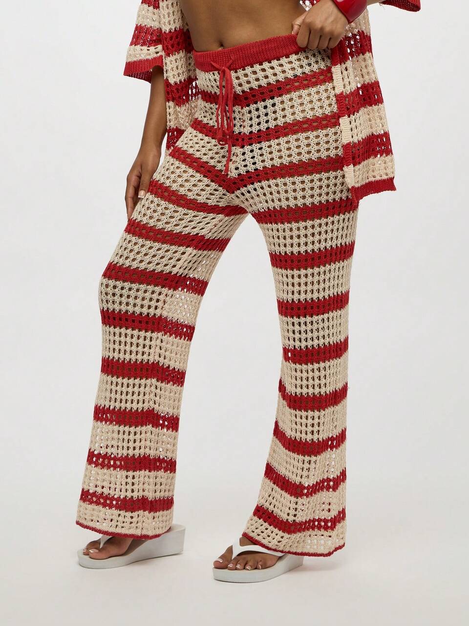 SUMWON WOMEN Pantalon large en crochet avec cordon de serrage à la taille