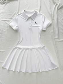 Vibekara 大码简约马匹印花短袖休闲运动连衣裙 - 白色 - 查看 5