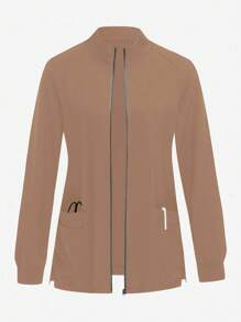 TaskEZ Solid Color Multi-Pocket Long Sleeve Scrub Uniform Jacket - Khaki - View 1
