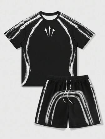 Anime Set de 2 piezas de camiseta de manga corta casual y pantalones cortos holgados para hombre