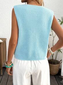 SHEIN LUNE Áo ba lỗ dệt kim đơn giản không tay màu trơn dành cho nữ vào mùa thu/đông - Màu xanh ngọc - Xem 2