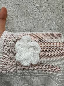 Sunnyshic Sweet Vacation Floral 3D Decor Versatile Knit Sweater Knit Pullover Fall Winter - White - View 8