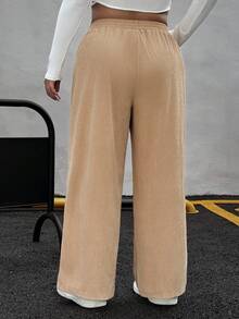 SHEIN EZwear 大码女式休闲宽松字母贴袋阔腿裤，适合夏季、秋季和冬季穿着，也适合返校、商务休闲、办公室、工作、教师等场合，灯芯绒面料。 - 彩色 - 查看 5
