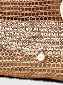 ROMWE Fairycore 1 件海洋元素蝴蝶兰花百合花朵装饰复古编织手提包，大容量夏季沙滩单肩包（配件需 DIY 组装） - 棕色 - 查看 3