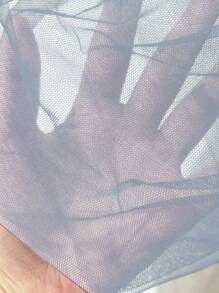 Áo khoác nữ thanh lịch, cổ ve áo giản dị, lưới vá viền bất đối xứng, thắt lưng, nhẹ, mùa hè - Màu xanh bụi bặm - Xem 6