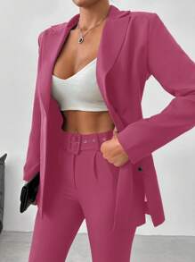 EURMUSE Women Solid Color Blazer Suit Set - Rusty Rose - View 3