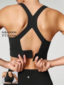 GLOWMODE FeatherFit™-Sculpt V Neck Racerback Sports Bra Tank Top Medium Support Workout Gym  Spring Summer - Black - View 2